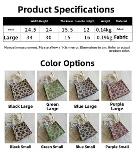 Detailed size chart and multi-color options for the minimalist canvas tote bag