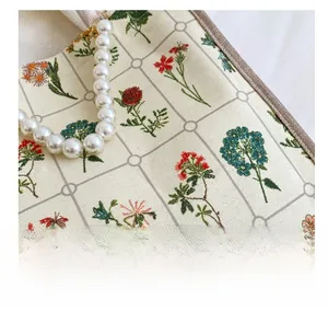 Detailed embroidery of colorful flowers on canvas with elegant pearl handle accent
