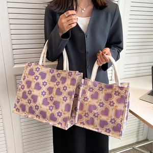 Stylish large capacity purple floral tote bag set with comfortable woven handles