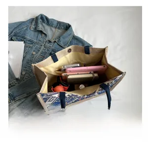Spacious tote bag interior view with bohemian embroidery showing ample storage space
