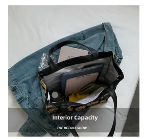 Internal view of the large capacity canvas tote bag showing storage for daily essentials