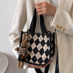 Vintage Argyle Muster Segeltuch Umhängetasche Für Damen Mode Kleine Quadratische Schultertasche Mit Verstellbarem Gurtband Alltag Handtasche