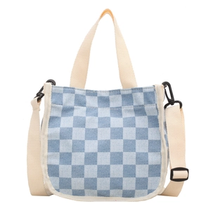 Sac à main en toile à damier bleu et blanc avec bandoulière amovible et poignée