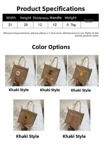 Size specifications and embroidery styles for the khaki woven summer handbag