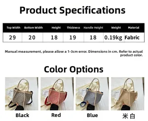 Detailed size chart for the quilted canvas bucket bag showing 29cm width and 18cm height