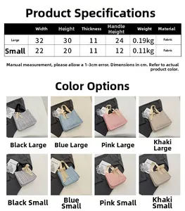 Size guide for large and small canvas tote bags showing dimensions and color options