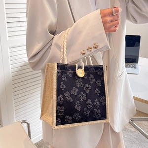Sac à lunch en toile florale avec poignées en corde et boucle pour femmes
