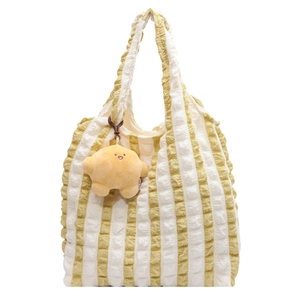 Large striped cloud puff tote bag with star plush charm for casual daily shoulder wear