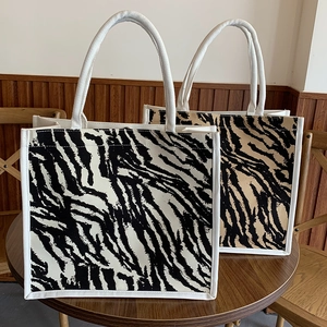Borsa Tote in Tela da Donna Grande Capacità Motivo Zebra Stampa Animalier Borsa a Spalla Moda Casual Scuola Handbag