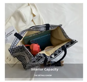 Top view of large tote bag interior showing spacious capacity for tablets and daily items