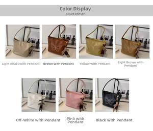 Collage of butterfly embroidered tote bags in seven colors with bunny charms
