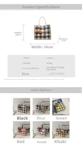 Detailed size chart and multi-color selection of the linen tote bag with cherry pendant