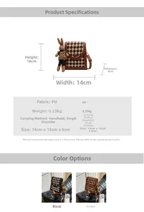 Detailed product size guide for a houndstooth crossbody bag with a cute rabbit charm