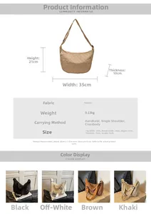 Detailed size chart for quilted crossbody dumpling bag with polyester fabric specifications