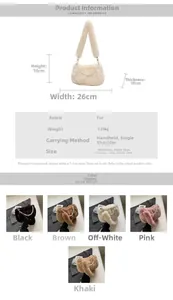 Detail showing plush texture dimensions and color variants of the soft cloud crossbody bag