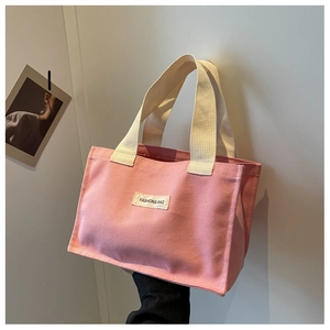 Sac cabas en toile rose avec étiquette tissée FASHIONS BAG et larges anses bicolores