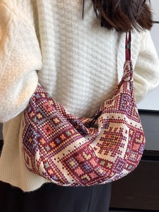 Ethnic style jacquard weave hobo bag with geometric patterns for vintage bohemian look