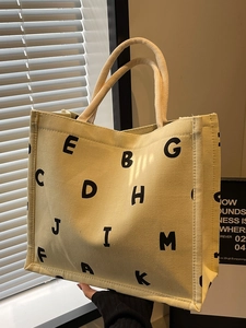 Large Capacity Canvas Tote Bag For Women Letter Print Fashion Commuter Shoulder Bag Square Casual Handbag Versatile Shopping Bag