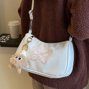 Sac à Épaule pour Femme en Cuir PU Forme de Nœud avec Broderie Papillon Sac Baguette pour Voyage Quotidien Tenues