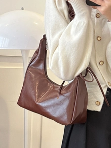 Women Ruched PU Leather Underarm Hobo Bag With Scrunchie Strap And Ribbon Bow Decoration Fashion Commute Handbag
