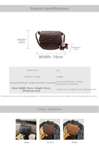 Detailed size specifications and color options for the vintage PU leather crossbody bag