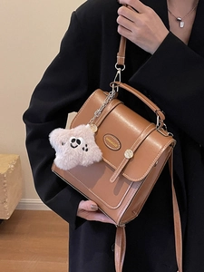 Vintage brown PU leather square crossbody bag with star charm and adjustable strap