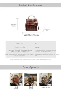 Größentabelle und Spezifikationen für den karierten PU-Lederrucksack mit Maßen 20x20x7cm