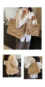Detail of canvas tote bags with 3D lace flower embroidery in large and small sizes