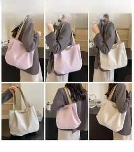 Collage of pink and beige tote bags showing model wear and various display angles