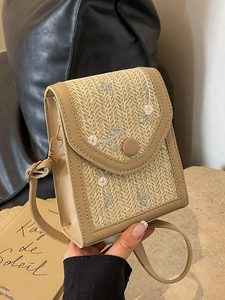 Sac bandoulière en paille avec broderie florale et sangle réglable pour femme 2024