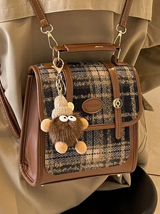Vintage Britischer Plaid Spleißen PU Leder Schultertasche Für Damen Mode Retro Kleiner Quadratischer Rucksack Tasche