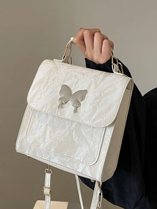 Sac à Épaule en Polyuréthane Texture Froissée pour Femme Avec Ornement Papillon Sac à Main de Niche Petit Sac à Dos