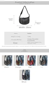 Tableau des tailles et options de couleurs du sac bandoulière au style ethnique