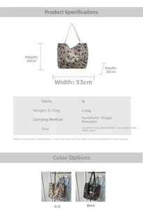 Size guide for large canvas tote bag showing dimensions 34cm height and 53cm width
