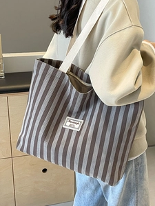 Damen Cord Vertikale Streifen Tragetasche Große Kapazität Umhängetasche Retro Patch Design Lässige Schule Pendler Handtasche