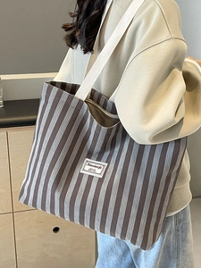 Damen Cord-Tragetasche mit vertikalen Streifen, geräumigem Design und Stoff-Tragegriffen