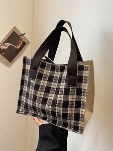 Classic checkered tote bag with brown handles and gold snap closure for women's daily use