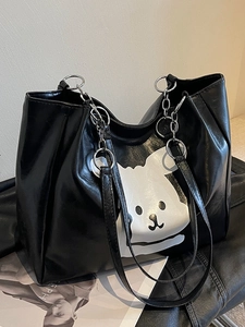 Women Large Capacity PU Leather Tote Bag Cartoon Animal Print Metal Chain Shoulder Bag Fashion Handheld Commuter Handbag