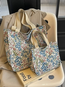 Floral Pattern Tote Bag Vintage PU Handbag For Women Large Capacity Shoulder Bag With Sewing Craft Daily Commute Office Bag