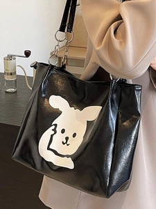 Cute black and white cartoon rabbit tote bag with silver chain strap for women