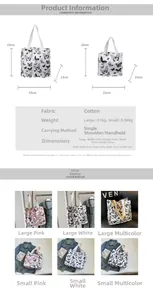 Size chart for butterfly print canvas tote bag showing large and small dimensions