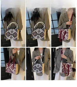 Detail shots showing bohemian tote bags in diverse carrying styles and color patterns