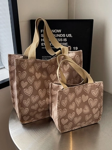 Two-piece minimalist canvas tote bags with heart patterns for women casual daily use
