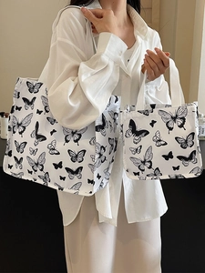 Large Capacity Butterfly Print Oxford Cloth Tote Bag For Women Forest Style Casual Shoulder Handbag Eco Friendly Shopping Bag Multi