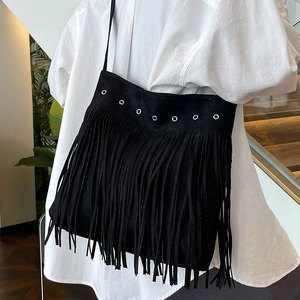 Borsa a Spalla da Donna Bohemian con Nappine Grande Capacità in Pelle PU Scamosciata Borsa a Tracolla Vintage Hobo con Frange Occhielli in Metallo