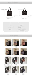 Size chart and color display for vintage ethnic pattern canvas tote bags in six colors