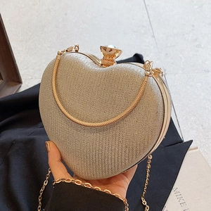 Women Heart Shaped Evening Clutch Bag Sequin Rhinestone Fashion Shoulder Crossbody Bag With Metal Ring Handle And Chain