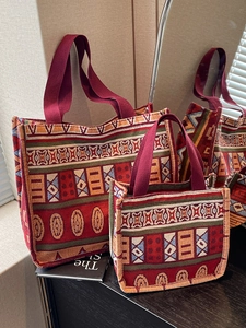 Vintage Ethnic Geometric Jacquard Tote Bag For Women Large Capacity Canvas Shoulder Bag Casual Commuting Versatile Handbag