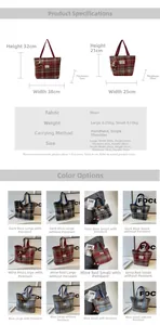 Comparaison des tailles et détails du sac cabas en laine à carreaux colorés