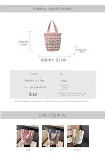 Detailed size chart and multi-color view of stylish linen fabric bucket bag for women